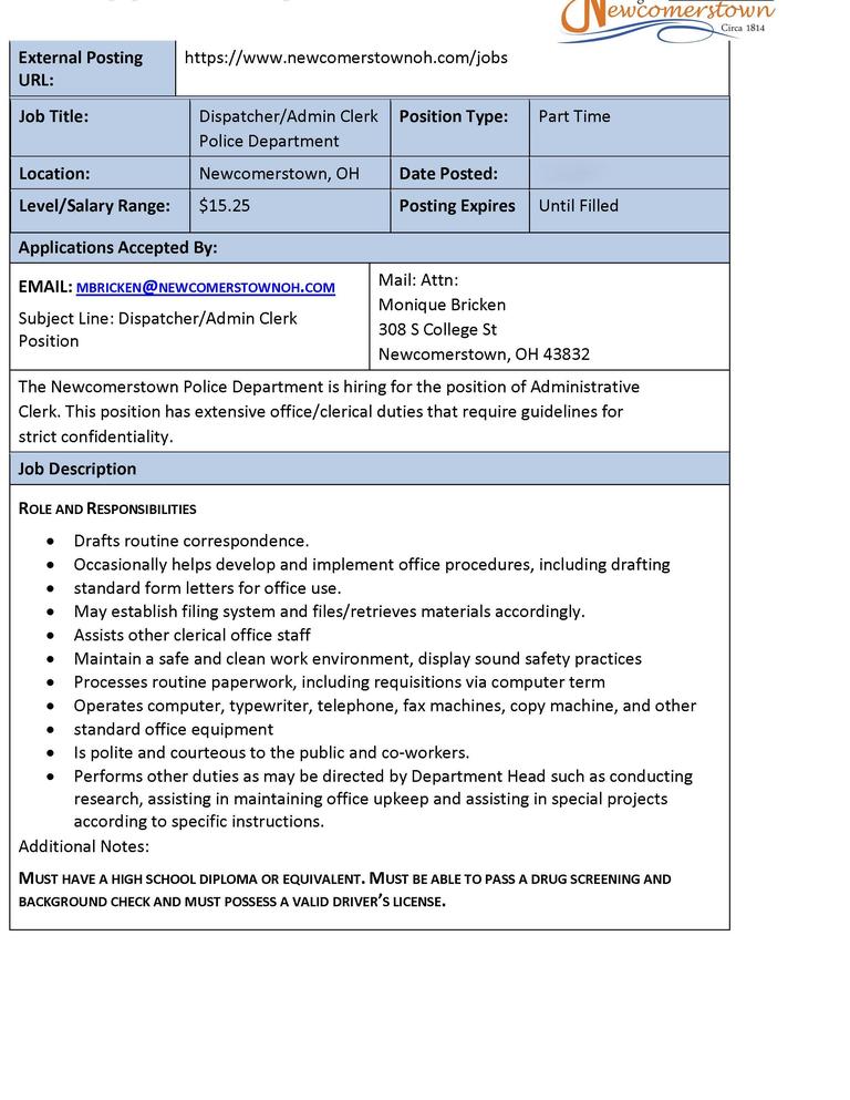 part time admin clerk for police_768
